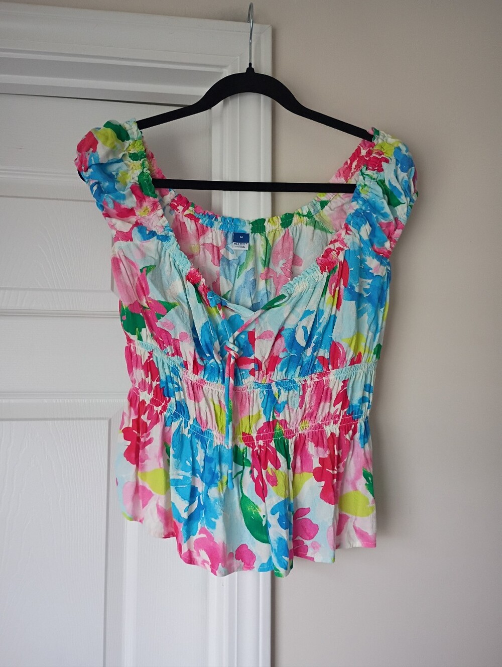 Old Navy Floral Peplum Tie-Front Blouse - Pink Blue Green